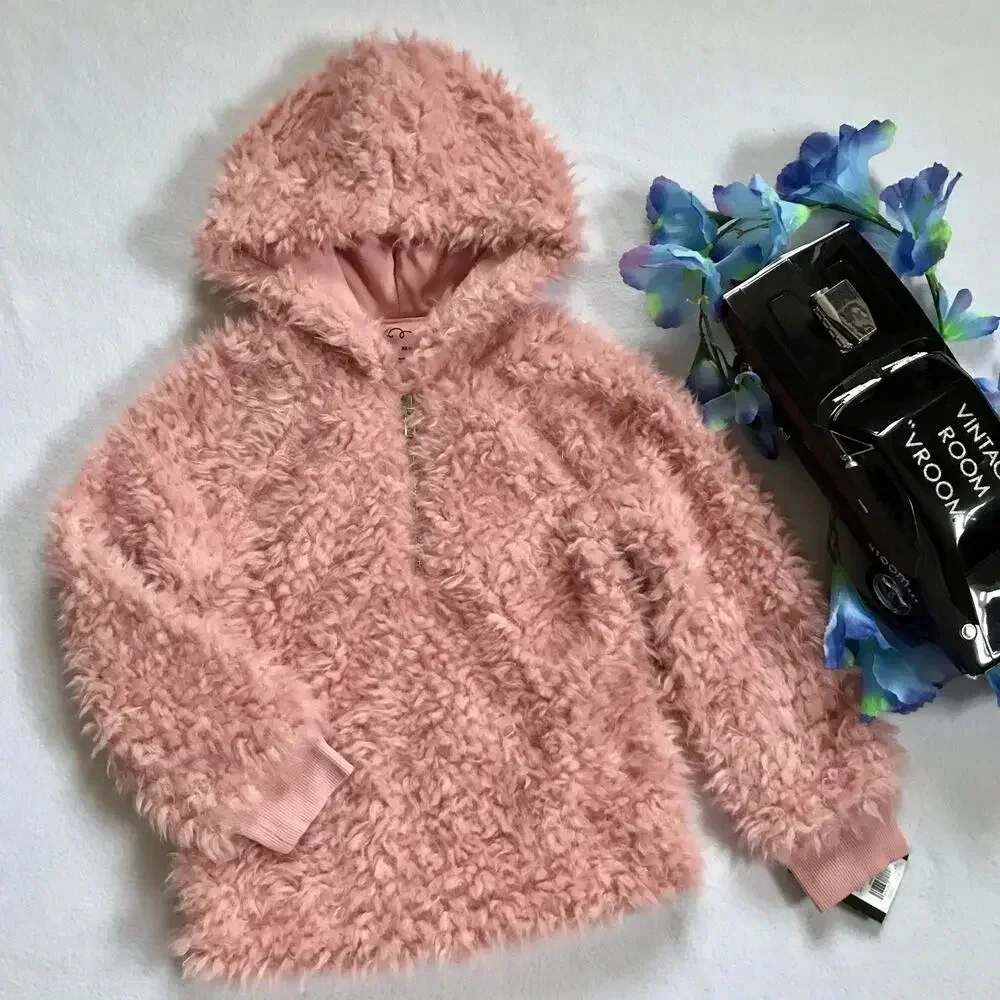Art Class NWT Faux Fur Half Zip Pullover Lightweight Jacket Girls XS (4/5)